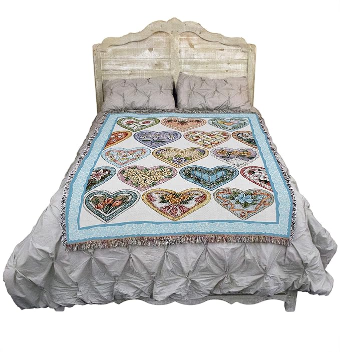 Pure Country Weavers Hearts to You Blanket by Judy Hand - Garden Floral Gift Tapestry Throw Woven from Cotton - Made in The USA (72x54)