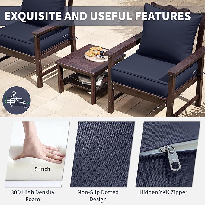 Premium Outdoor Seat Cushion Chair Cushions for Patio Furniture 24 L X 24 W X 5 H Waterproof & Fade Resistant Deep Seat and Backrest Cushion Set with Removable Covers for Chair, Sofa