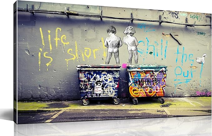 Banksy Street Art - Graffiti Canvas Wall Decor - Abstract Art Wall Decor Ready to Hang Size 40" x 20"