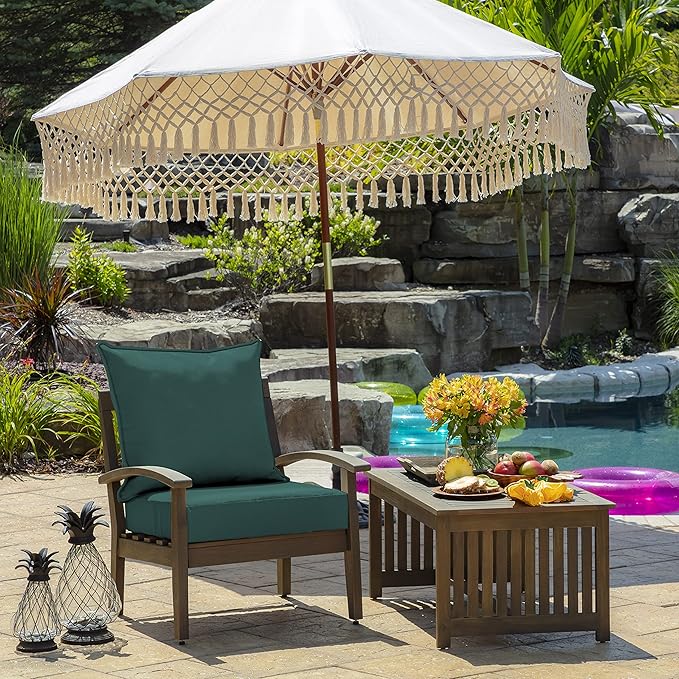 Arden Outdoor Deep Seat Cushion Set, 24 in x 24 in, Weather-Proof, Rain-Proof, Fade Resistant Patio Cushion for Chair, Sofa, and Couch Peacock Blue Green Texture