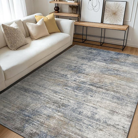 GENIMO Washable Area Rugs for Living Room Bedroom, 6X9 Modern Abstract Non Slip Rug, Low Pile Soft Contemporary Indoor Floor Carpet Cover for Dinning Room Kitchen, Denim Blue Gray
