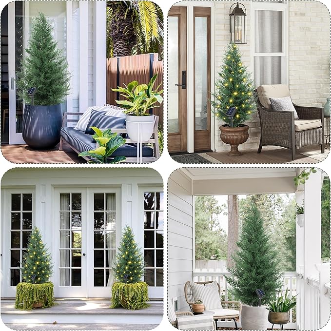 36" Artificial Cedar Topiary Tree for Outdoor,Lifelike UV Protected Front Door Decor, 3ft Faux Pine Shrubs Plants for Front Door Porch Home Office Decor (3FT)