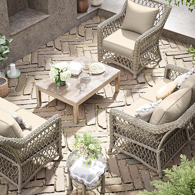 Premium Outdoor Seat Cushion Chair Cushions for Patio Furniture 22 L X 24 W X 4 H Waterproof & Fade Resistant Deep Seat and Backrest Cushion Set with Removable Covers for Chair, Sofa