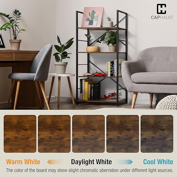 CAPHAUS 5 Tier Bookshelf, 24 Inch Width Free Standing Shelf, Bookcase Shelf Storage Organizer, Industrial Book Shelves for Home Office, Living Room, Kitchen, Rustic Oak