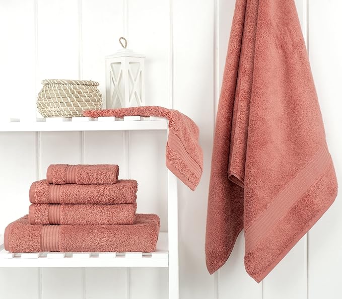 Cotton Paradise 6 Piece Towel Set, 100% Cotton Soft Absorbent Turkish Towels for Bathroom, 2 Bath Towels 2 Hand Towels 2 Washcloths, Coral Towel Set