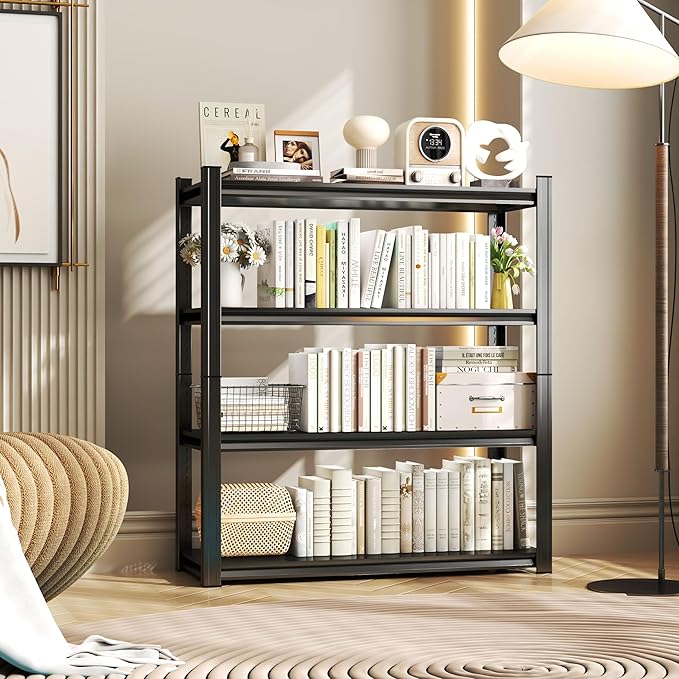 Tall Bookshelf with Open Shelves, Metal Office Book Shelf, Adjustable Organizer Bookcase, Standing Storage Organizer Shelf for Living Room (40" W*14" D*44" H)