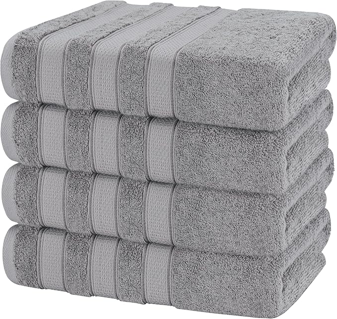American Soft Linen Salem 100% Cotton Turkish 4 Piece Bath Towels for Bathroom, 600 GSM Soft Absorbent Quick Dry Bath Towel Set, Light Cool Grey