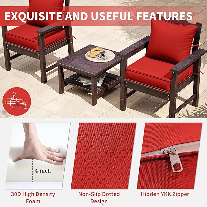 Premium Outdoor Seat Cushion Chair Cushions for Patio Furniture 19 L X 19 W X 4 H Waterproof & Fade Resistant Deep Seat and Backrest Cushion Set with Removable Covers for Chair, Sofa
