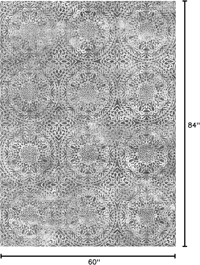 vivorug 5x7 Area Rugs - Ultra-Thin Washable Rug with Non-Slip Backing, Ideal for Living Room, Bedroom, Kitchen Floor Carpet - Vintage Medallion, Easy Clean, Durable, Grey