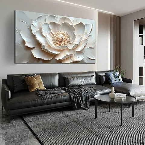 White Flower Wall Art for Living Room - Large Modern Wall Art Bedroom - Floral Bedroom Wall Decor for Teen Girls Size 29" x 59"