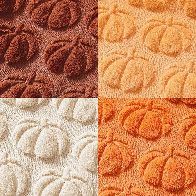 MIULEE Fall Pumpkin Pillow Covers 18x18 Inch Set of 4 - Soft Cozy Plush Decorative Pillows with Embroidered Pumpkin Pattern Autumn Halloween Holiday Decor for Sofa Couch Bed Living Room,Rust-Beige