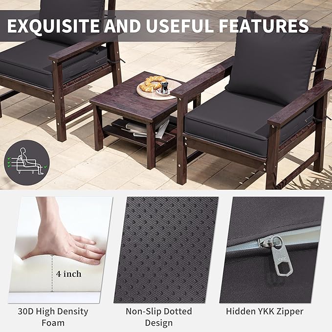 Premium Outdoor Seat Cushion Chair Cushions for Patio Furniture 22 L X 24 W X 4 H Waterproof & Fade Resistant Deep Seat and Backrest Cushion Set with Removable Covers for Chair, Sofa