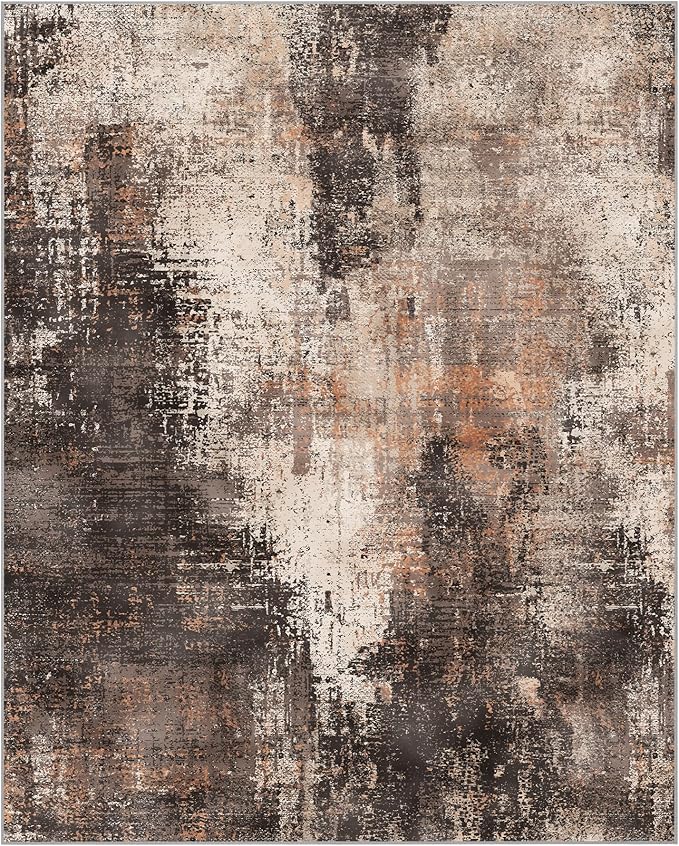 GENIMO Washable Area Rugs for Living Room Bedroom, 8x10 Modern Abstract Non Slip Rug, Low Pile Soft Contemporary Indoor Floor Carpet Cover for Dining Room Kitchen, Brown