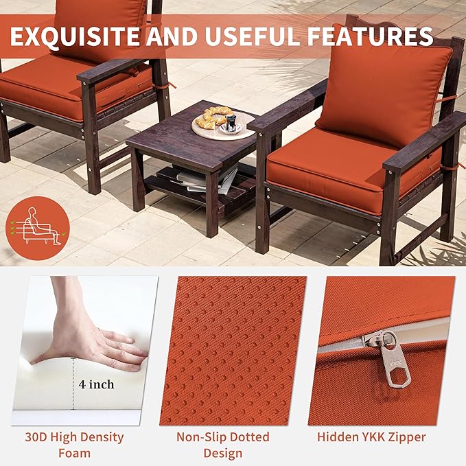 Premium Outdoor Seat Cushion Chair Cushions for Patio Furniture 22 L X 22 W X 4 H Waterproof & Fade Resistant Deep Seat and Backrest Cushion Set with Removable Covers for Chair, Sofa