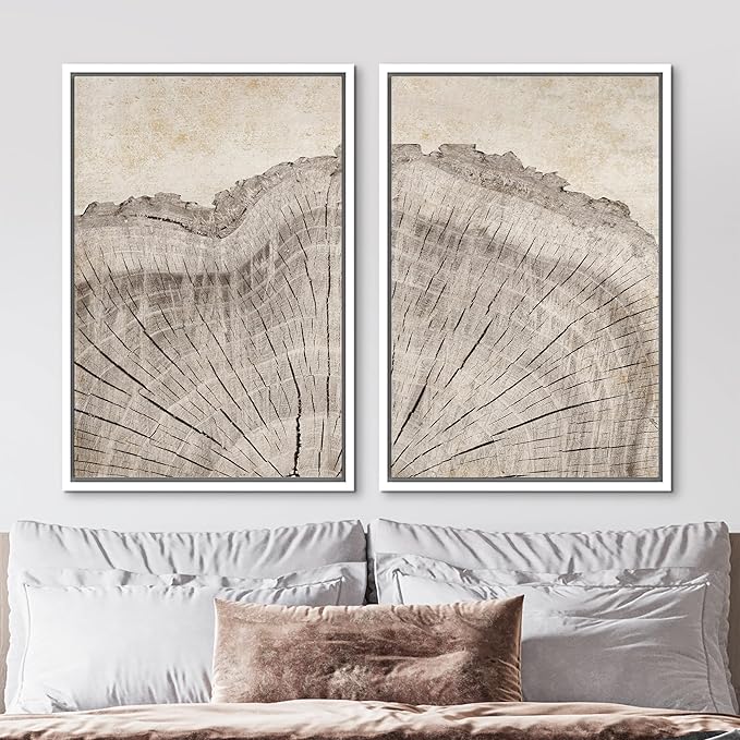 MUDECOR Framed Canvas Print Wall Art Oak Wood Tree Rings Nature Illustration Modern Art Decorative Multicolor Geometric Minimal for Bedroom - 24"x36"x2 White