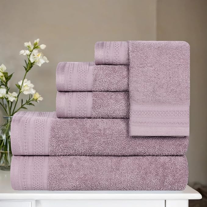 Superior Honeycomb Cotton Medium Weight Towels, for Guest Bath, Master Bathroom, Shower, Quick Dry, Adults, Home Essentials, Textured Waffle Border, Assorted Towel Set, 6 Piece Towel Set, Sea Fog