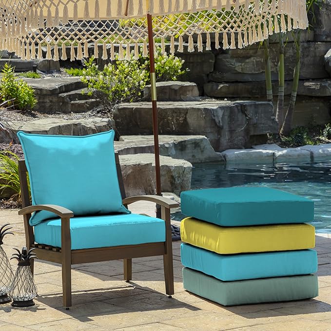 Arden Outdoor Deep Seat Cushion Set, 24 in x 24 in, Weather-Proof, Rain-Proof, Fade Resistant Patio Cushion for Chair, Sofa, and Couch Pool Blue Leala