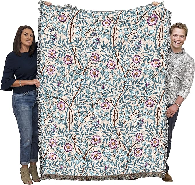 Pure Country Weavers William Morris Sweetbriar Frost Blanket - Arts & Crafts - Gift Tapestry Throw Woven from Cotton - Made in The USA (72x54)
