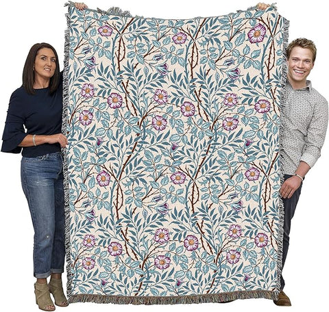 Pure Country Weavers William Morris Sweetbriar Frost Blanket - Arts & Crafts - Gift Tapestry Throw Woven from Cotton - Made in The USA (72x54)