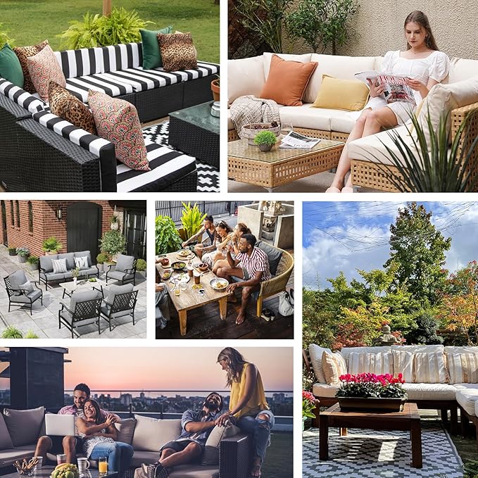 Outdoor Furniture Replacement Cushions, 14 Pcs Water-Resistant Replacement Sofa Cushion for Patio Garden Porch (Liner&Cover,Only Cushions No Sofa) (Lake Blue)