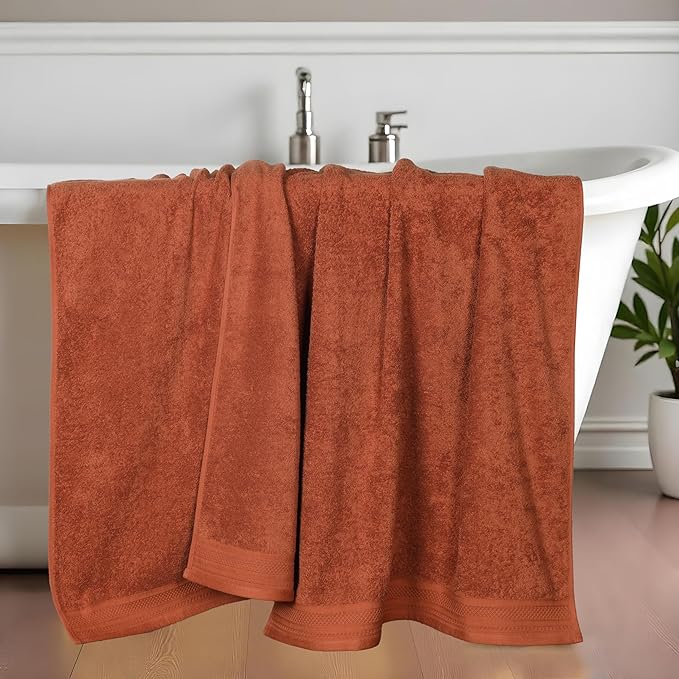 Superior Honeycomb Cotton Medium Weight Towels, for Bathroom, Shower, Spa, Pool, Quick Dry, Adults, Home Essentials, Textured Waffle Border, Oversized Large Towels, Bath Sheets, Set of 2, Rust