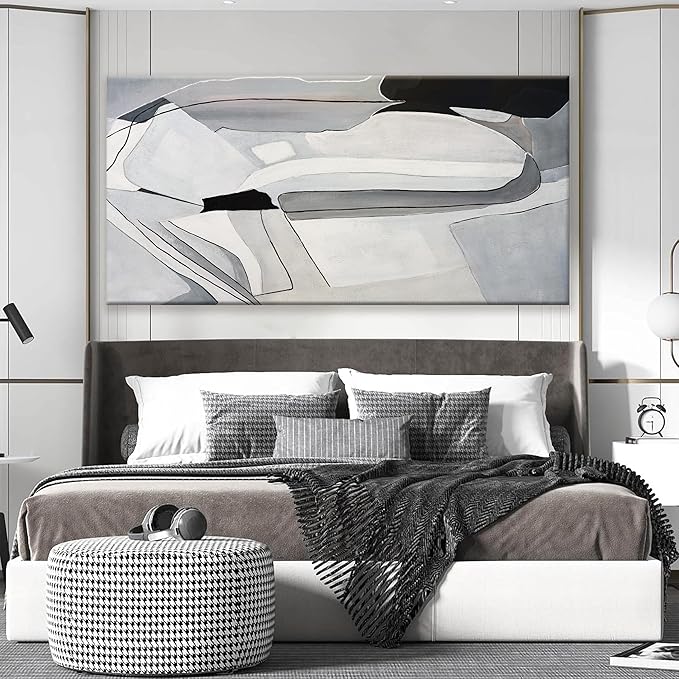 TAIJXAGSG Large Abstract Wall Art For Living Room Decor Grunge Room Decor Art Canvas Art Wall Decor 29" X 58" Painting White Wall Art Line Art For Bedroom Home Office Dining Room Decoration