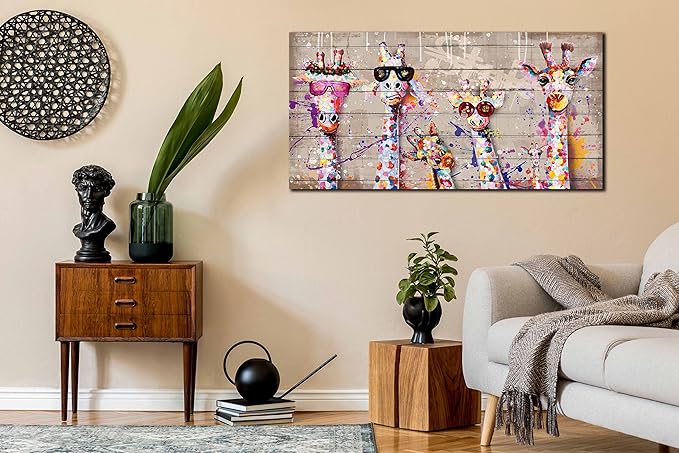 JKWALL77 Giraffe Pictures Wall-decor - Graffiti Canvas Wall Art - Kids Room Wall Decor Ready To Hang Size 40" x 20"