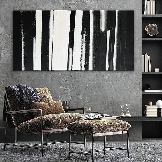 QSQ Abstract Wall Art Decor Large Home Decor Wall Art Prints Black and White Minimalist Stripes Artwork Modern paintings Wall Decorations for Living Room Wall Bedroom Office Decor 29"×58"