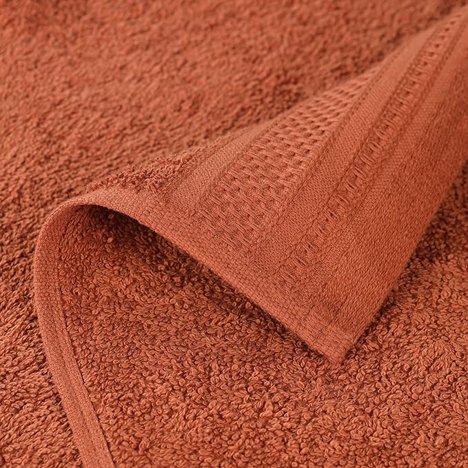 Superior Honeycomb Cotton Medium Weight Towels, for Guest Bath, Master Bathroom, Shower, Kitchen, Quick Dry, Adults, Home Essentials, Textured Waffle Border, Towel Set, Hand Towels, Set of 6, Rust
