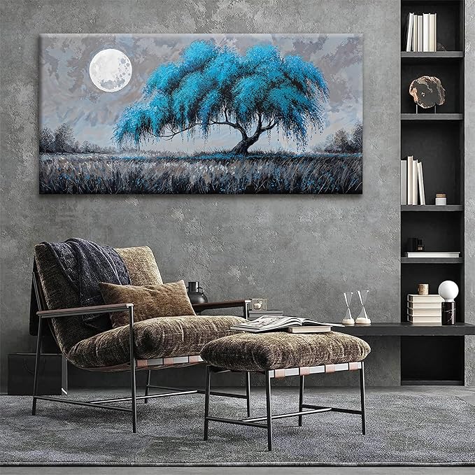 Large Wall Art For Living Room Modern Blue Tree Of Life Wall Art Decor Canvas Prints Artwork For Wall Decor Bedroom Office Kitchen Ready To Hang 29x58 Inch