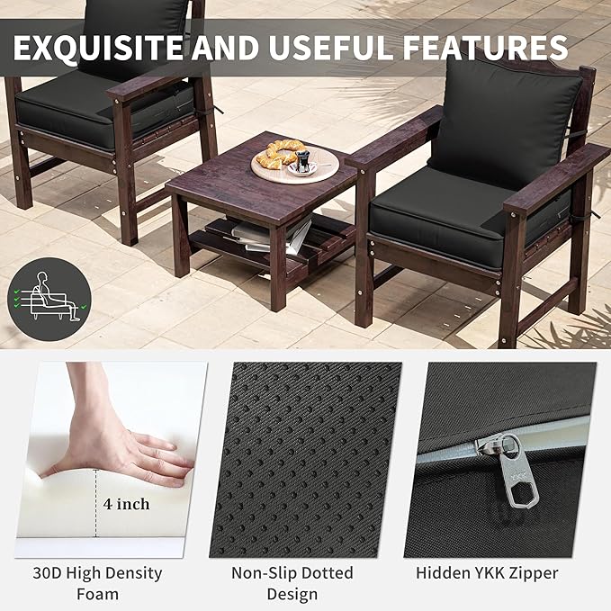 Premium Outdoor Seat Cushion Chair Cushions for Patio Furniture 19 L X 19 W X 4 H Waterproof & Fade Resistant Deep Seat and Backrest Cushion Set with Removable Covers for Chair, Sofa