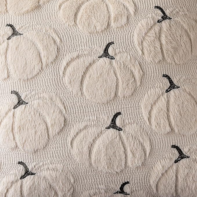 4TH Emotion Fall Pumpkins Decorative Lumbar Pillow Covers 12x20 Set of 2, Beige Soft Plush Faux Fur Wool Farmhouse Throw Cushion Cases for Autumn Thanksgiving Holiday Home Decorations