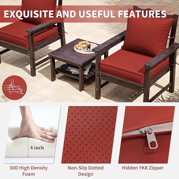 Premium Outdoor Seat Cushion Chair Cushions for Patio Furniture 22 L X 24 W X 4 H Waterproof & Fade Resistant Deep Seat and Backrest Cushion Set with Removable Covers for Chair, Sofa