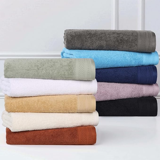 Superior Honeycomb 100% Cotton 500 GSM 12 Piece Bath Towel Set, 6 Washcloths, 4 Hand, 2 Bath Towels, Ideal for Bathroom, Kitchen or Beach, Quick Dry, Jacquard and Solid, Mid-Weight, Ivory