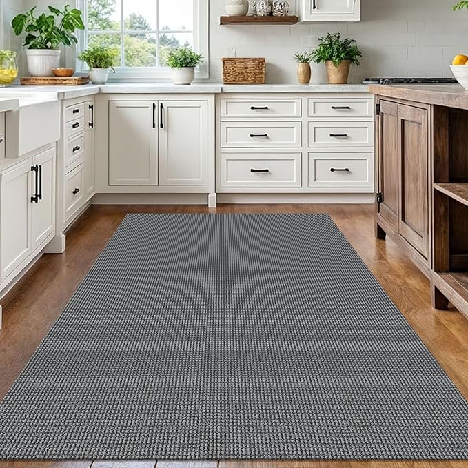 IOHOUZE Washable Area Rug 5x7 Non Slip Rubber Backed Rugs for Living Room, Dining Room Rugs Bedroom Rug, Woven Indoor Floor Carpet for Living Room Nursery, Dark Grey