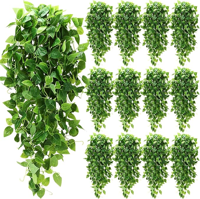 XunYee 28 Pcs Artificial Hanging Plants 3.6FT Fake Hanging Plants, Fake Ivy Vine Artificial Ivy Leaves Plastic Fake for Wall House Room Garden Wedding Garland Indoor Outdoor Decor, No Baskets