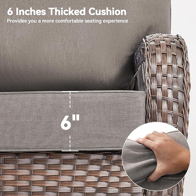 Luxury 6" Outdoor Cushions for Patio Furniture, 24x24x6 Thick Seat Cushion Set of 5, Fade Resistant Couch Chair Replacement Cushions High Density Deep Wicker Chair Cushion w/Removable Cover Gray