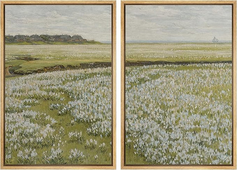 MUDECOR Framed Canvas Print Wall Art Fields of White Flowers Serene Nature for Home Decor Nature Wilderness Illustrations Realism Decorative for Living Room, Bedroom, Office - 16"x24"x2 Natural