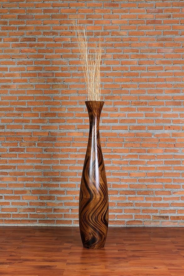 Leewadee Large Brown Light Brown Home Decor Floor Vase – Wooden 41 inches Tall Farmhouse Decor Flower Holder for Fake Plant and Pampas Grass