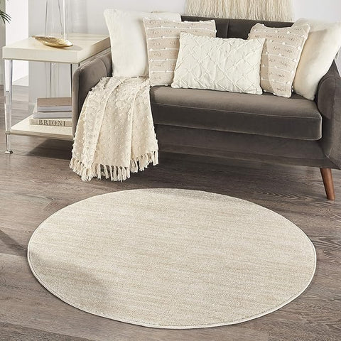 Nourison Essentials Indoor/Outdoor Ivory Beige 4' x Round Area Rug, Easy Cleaning, Non Shedding, Bed Room, Living Room, Dining Room, Backyard, Deck, Patio (4 Round)