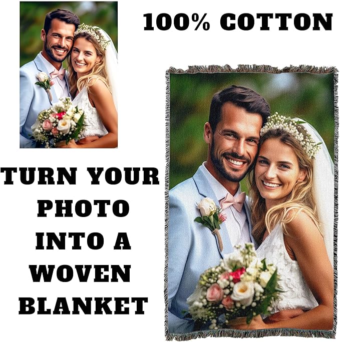 Pure Country Weavers Personalized Woven Photo Blanket 100% Cotton - Not Printed - Custom Gift Picture Tapestry Throw - Made in The USA (60x50)