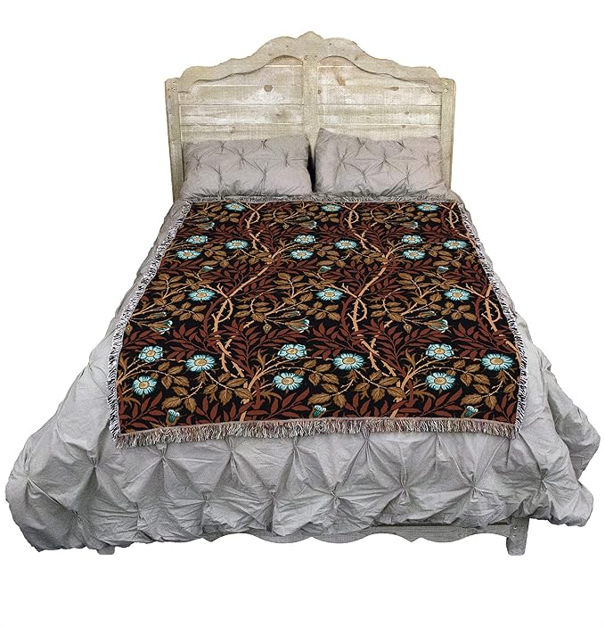 Pure Country Weavers William Morris Sweetbriar Sienna Blanket - Arts & Crafts - Gift Tapestry Throw Woven from Cotton - Made in The USA (72x54)