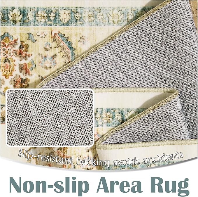jinchan Area Rug 2x3 Washable Vintage Floral Rug Indoor Entryway Non-Slip Door Mats Soft Carpet for Living Room Bedroom Bathroom Home Office Cream