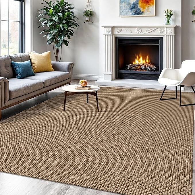 IOHOUZE Washable Area Rug 6x9 Non Slip Rubber Backed Woven Rugs for Living Room, Dining Room Rugs Bedroom Rug, Floor Carpet for Living Room Nursery, Orange/Tan/Brown