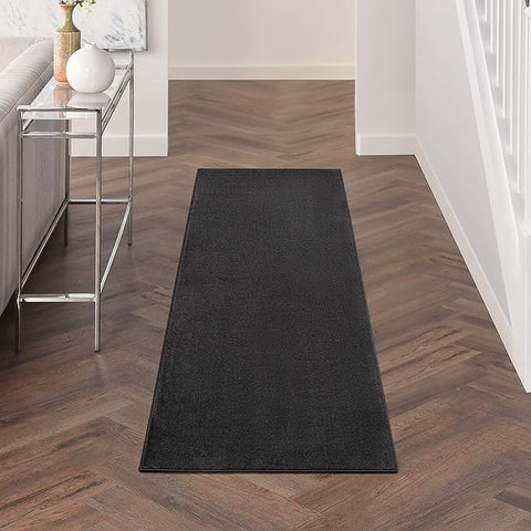 Nourison Home Essentials Solid Contemporary Black 2'x10' Runner Rug , 2'2" X 10'