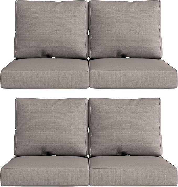 UIXE Outdoor Deep Seat Cushion Set with Slipcovers, Patio Furniture Cushions & Back Pads, Sectional Sofa Bistro Chair Cushion - Coffee, Set of 4
