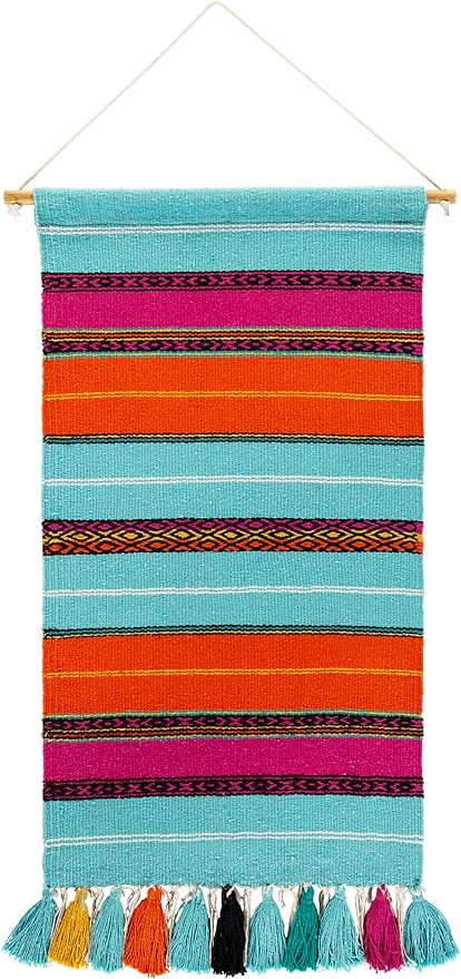 Mark&Day Wall Hanging, Westendorf Global Farmhouse Teal Tapestry Wall Hanging for Living Room, Bedroom, Office or Kitchen (36"H x 18"W)