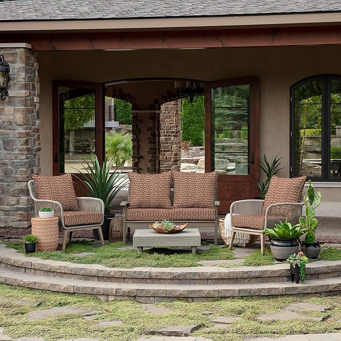 Arden Outdoor Deep Seat Cushion Set, 24 in x 24 in, Weather-Proof, Rain-Proof, Fade Resistant Patio Cushion for Chair, Sofa, and Couch Rust Red Brushed Texture