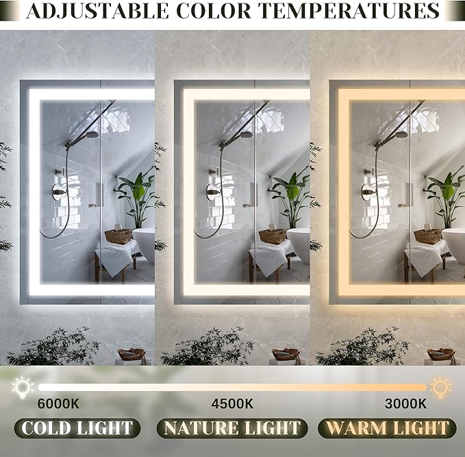 32x 22 Inch Large Lighted Vanity Mirror with Dimmable 3 Modes, LED Makeup Mirror for Bathroom ＆ Dressing Room, Tabletop or Wall-Mounted, White