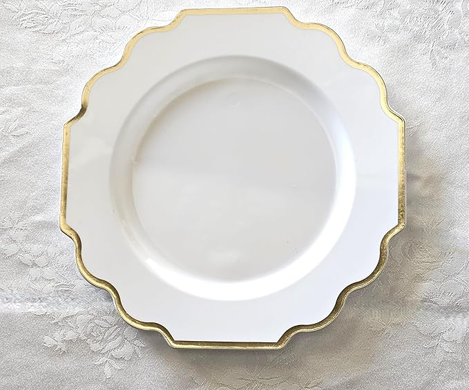 " OCCASIONS " 240 Plates Pack (120 Guests) Heavyweight Wedding Party Disposable Plastic Plates Set -120 x 10.5'' Dinner + 120 x 8'' Salad/Dessert Plate (Imperial White & Gold)
